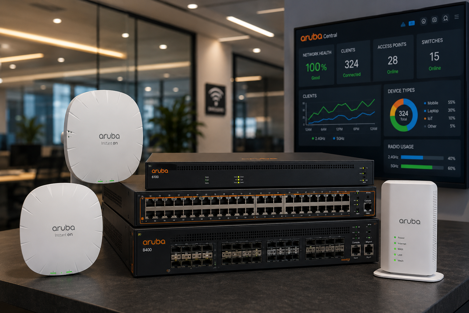 HP Aruba Networking access points and switches
